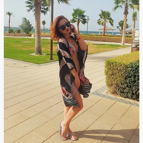 📦 Sweaty Rocks Orange & Black Geometric Kimono - Picture 2 of 12